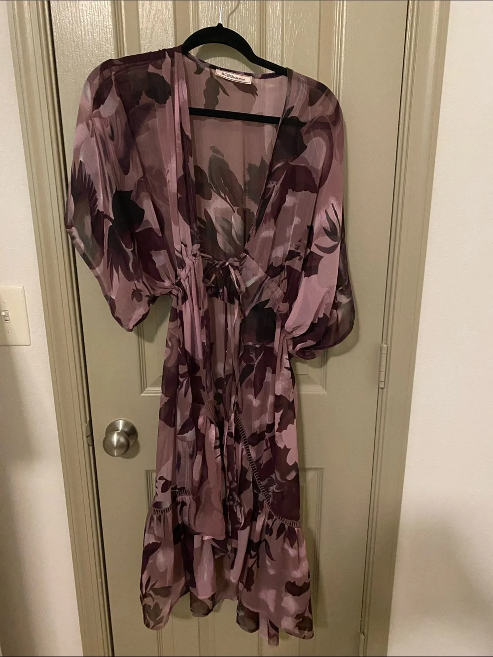 BCBGeneration Sheer Floral Tie-Waist Kimono Coverup - Picture 2 of 8